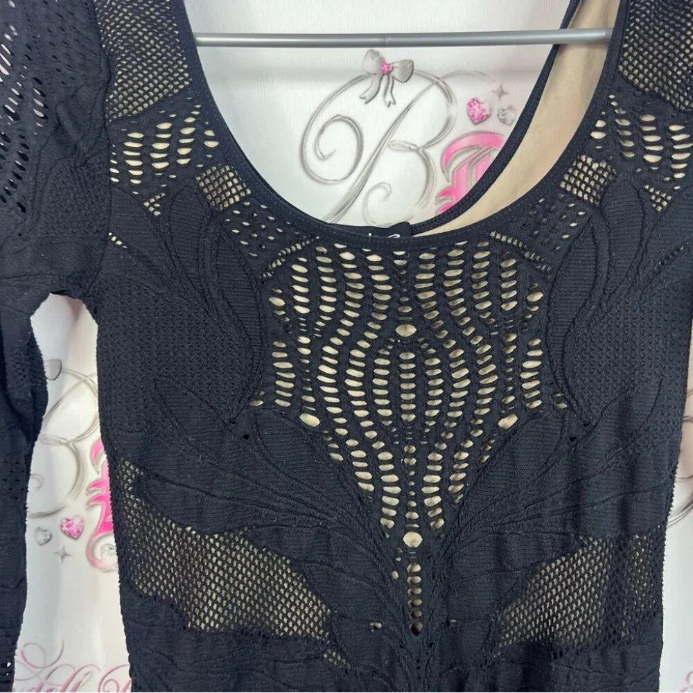 bebe dress stretchy bodycon tight 2 layer style Black Long Sleeve Lace sexy
